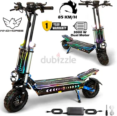 WINDHORSE H3 Powerful Electric Scooter 3000W Dual Motor   60V 40Ah Battery, 85 KM/H Max Speed,
