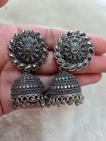 Silver oxidised jhumkas