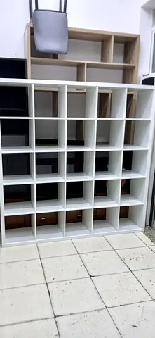 Large modular shelving unit / cubby storage - white & wood finish