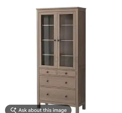 IKEA HEMNES Glass-door Cabinet with Drawers, Light Brown - Good Condition