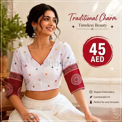 White Embroidered Crop Top with Red Sleeve Details