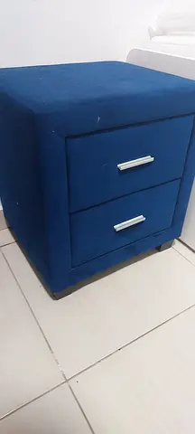 Blue upholstered bedside nightstand with 2 drawers