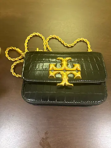 Black croc-effect mini chain shoulder bag with gold emblem