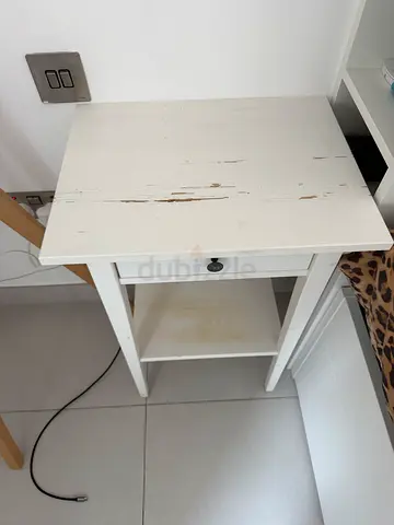 White bedside table with drawer