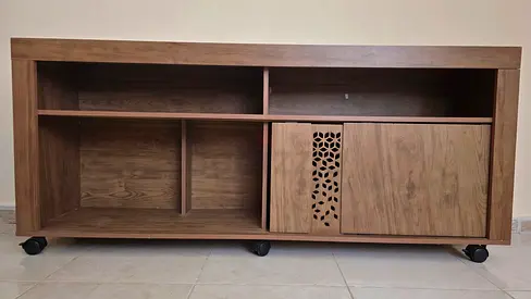 Solid Wood TV Console / Media Unit with Decorative Sliding Door