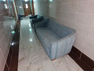 Set of 3 upholstered green velvet sofas — good condition