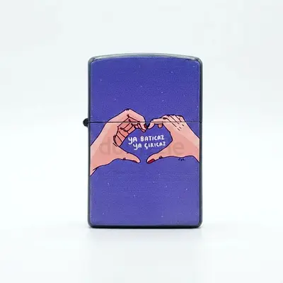 Purple Zippo-style Lighter with Hand Heart Design - UNUSED 157