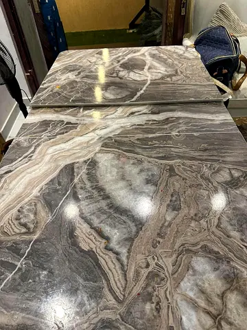 Marble-top Dining Table / Slab — Grey Brown Natural Stone Finish extenable