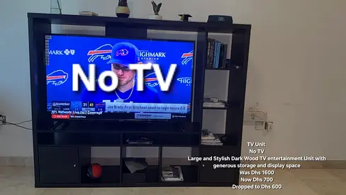 TV Unit 
No TV
Large and Stylish Dark Wood TV entertainment Unit with generous storage and display