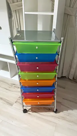 Metal frame storage trolley with 8 colorful drawers - good condition