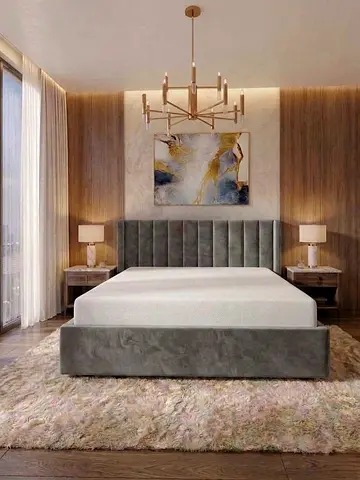 Gray Velvet Upholstered Bed Frame with Vertical Channel Headboard
