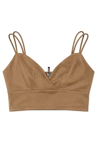 Brown double-strap cropped bralette top, size S