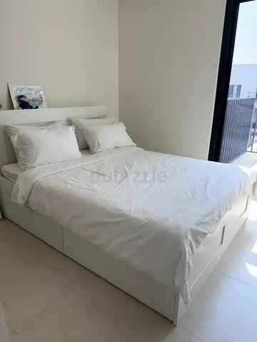 Bed (plus bedding and mattress) & White 6-Drawer Modern Dresser / Chest of Drawers