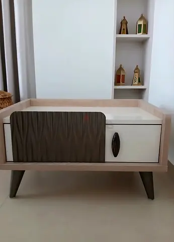 Modern Wooden Nightstand with Drawer and Decorative Panel