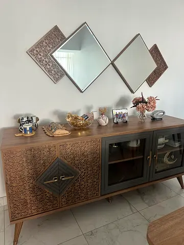 Wooden Sideboard / TV Console with Carved Front Panels