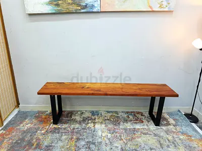 Solid Wood Long Bench with Metal Legs