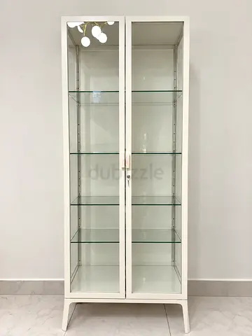 White Glass Display Cabinet with Shelves — Good Condition