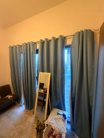 Blue Blackout Curtains with Silver Rod