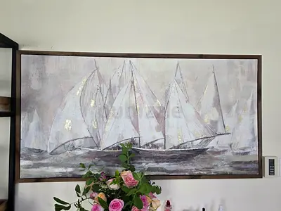 Framed Seascape Painting of Sailing Boats - Large Wall Art