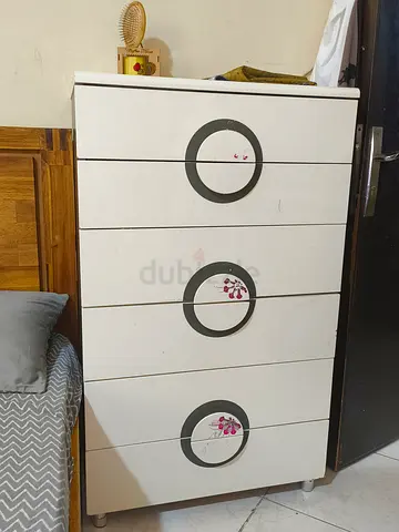 Modern White Chest of 6 Drawers with Circular Details
