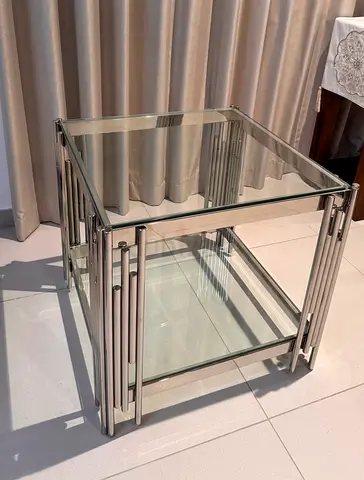 Two Glass and Chrome Side Tables with Lower Shelf - Excellent Condition