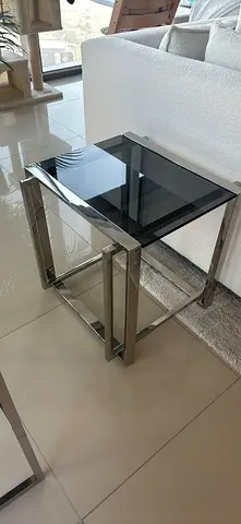 Set of Modern Chrome & Glass Side and Console Tables - Excellent Condition