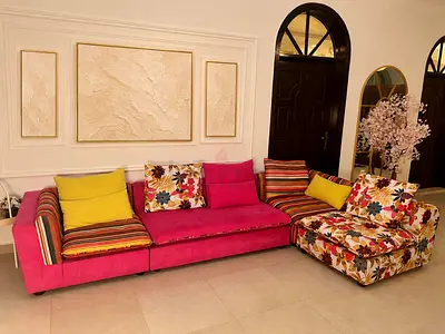 Colorful sectional sofa set with floral chaise - good condition