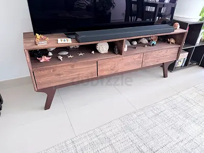 TV Unit / Sideboard - Walnut Finish, 3 Drawers, Mid-Century Style