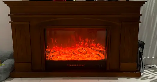 Large Electric Fireplace with Wooden Mantel