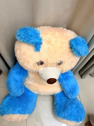 Large blue and cream teddy bear - good condition