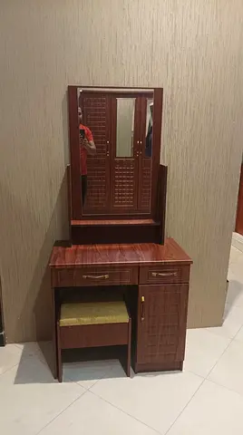 Wooden Dressing Table with Mirror and Stool - Good Condition