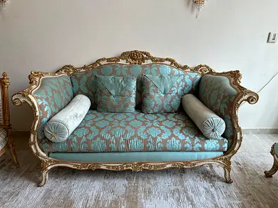 Antique French Louis XV Style Carved Gold Sofa Set – Vintage Majlis Suite