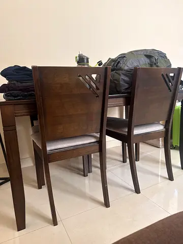 Set of 4 Solid Wood Dining Chairs - Dark Brown, Cushioned Seats