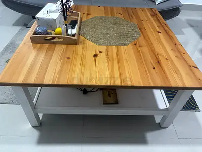 Ikea Solid Wood Top Coffee Table with White Base - Good Condition