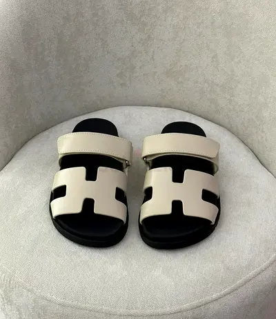 Cream leather slide sandals, size unknown - lightly used