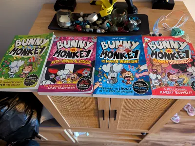 Bunny Monkey comic book set — 4 paperback issues (funny kids comics)