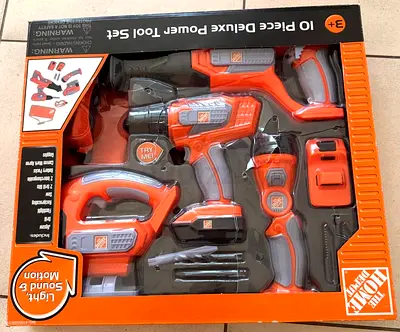Kids 10-Piece Play Tool Set - Light & Sound, Battery Powered (Home Depot Style)