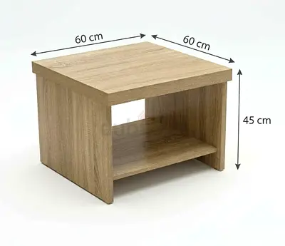 Solid Oak-Style Coffee Table with Lower Shelf - 60x60x45 cm