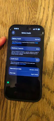 iPhone (black) - good battery health, 92% max capacity