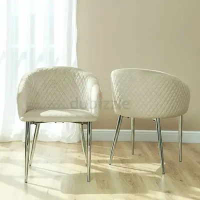 Set of 2 Andrea Taupe Velvet Dining Chairs with Chrome Legs