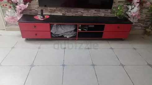 Low-profile TV Entertainment Unit / Media Console - Red & Black
