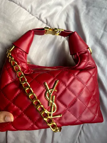 Maroon Quilted Shoulder Bag with Gold Chain Handle - Gently Used