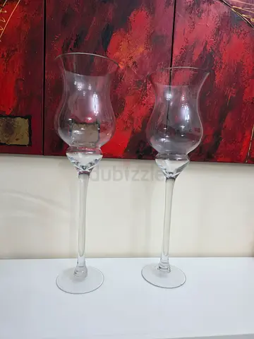 Pair of tall glass hurricane candle holders (clear) — 2 pieces 60 cm tall