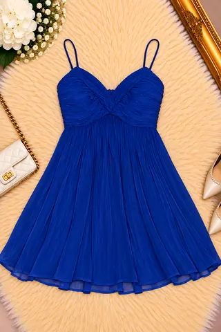 Blue Chiffon Spaghetti Strap Mini Dress - Size Unknown