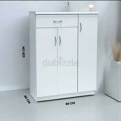 White 3-Door Storage Cabinet with Drawer - 90x40x120 cm