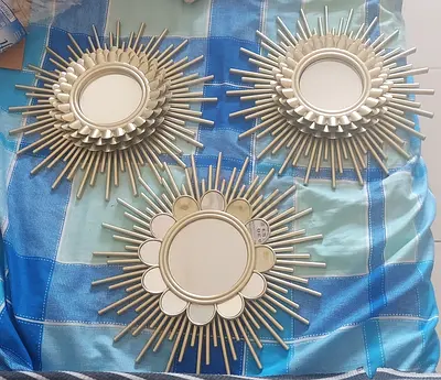Set of 3 Gold Sunburst Decorative Wall Mirrors