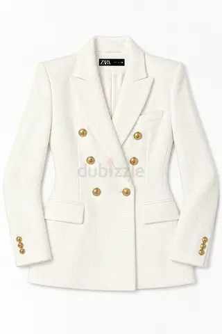 White double-breasted Zara blazer with gold buttons, size M