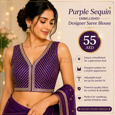 Purple Sequin Embellished Designer Saree Blouse