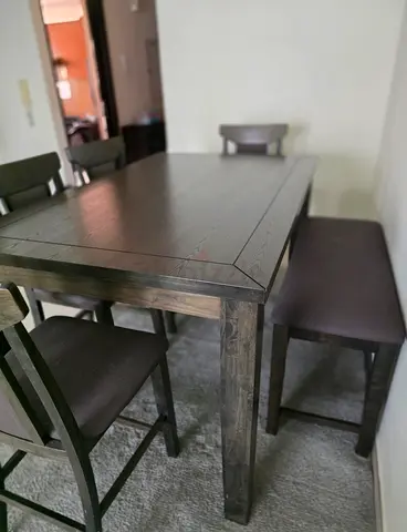 United Furniture 6 seater Solid Wood Dining Table with 4 Chairs and Bench - Dark Finish
