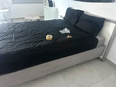 Queen size bed frame with mattress included - light grey wood finish